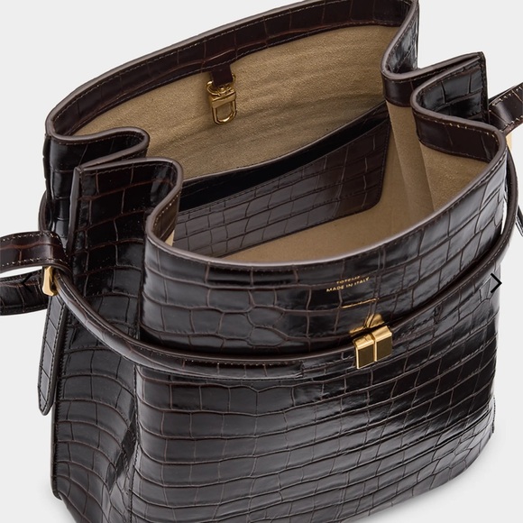 $1495 Toteme Dark Brown Belted Croc-Embossed Tote Bag - Picture 5 of 14